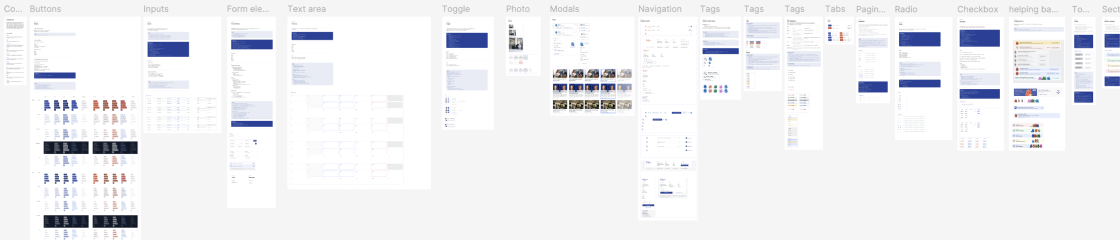Design system components: buttons, inputs, form elements, modals, navigation, tags, tabs, radio, checkbox