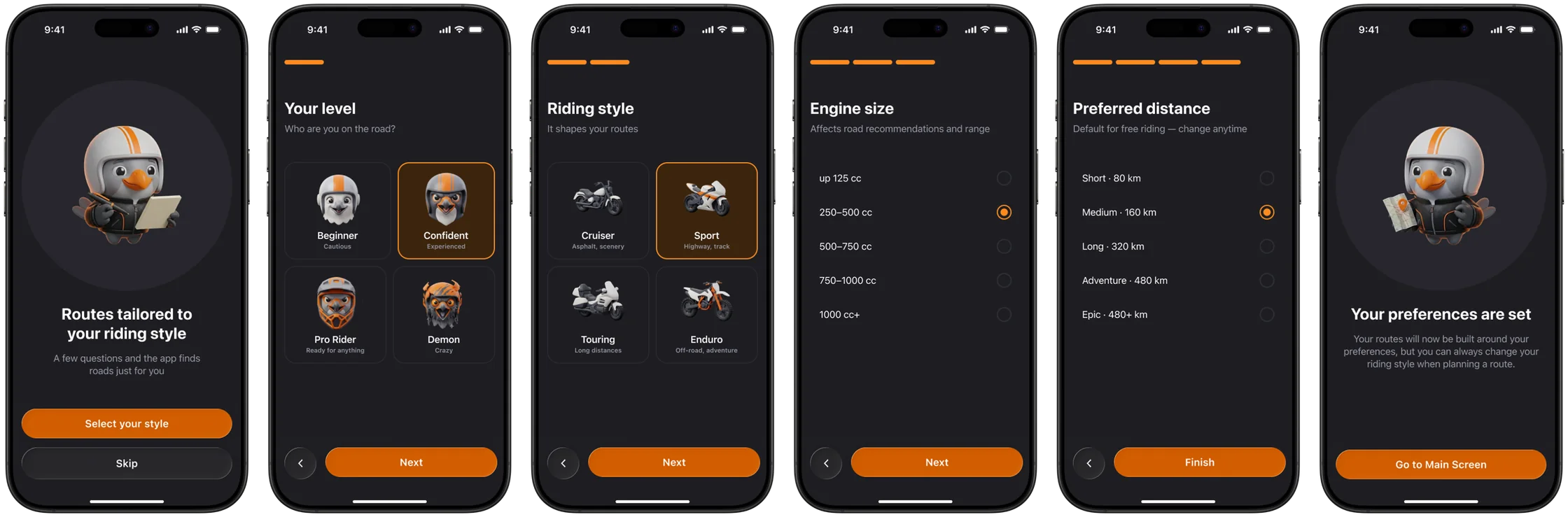 All Ridi onboarding screens