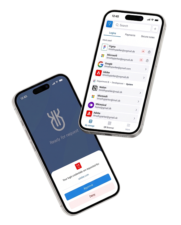 Uniqkey mobile app: authentication request screen and saved services list