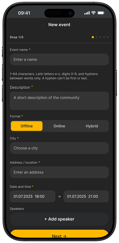 Basic event information form