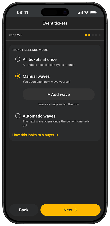 Ticket wave configuration
